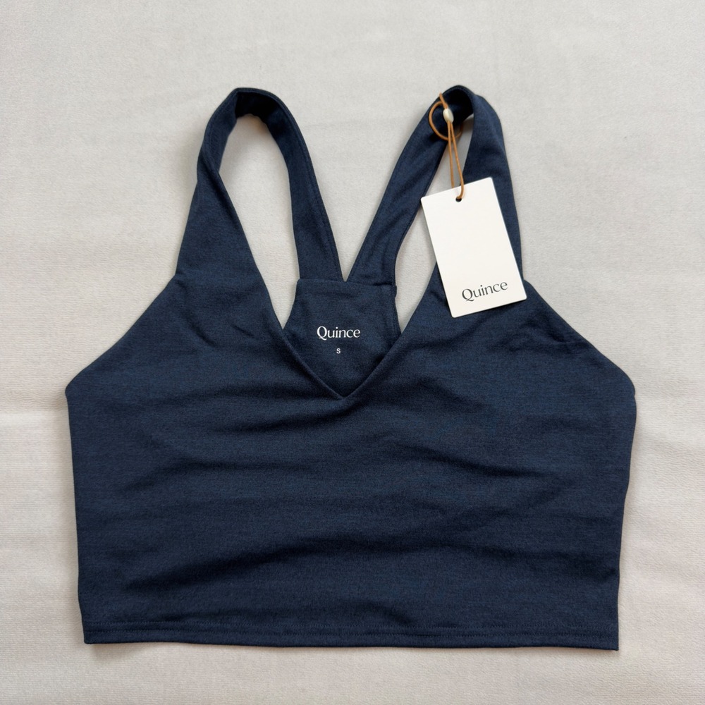 Quince Ultra-Soft V-Neck‎ Cropped Tank Heather Navy Small NWT